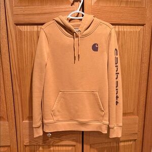 Carhartt Tan Hoodie with Purple Logo